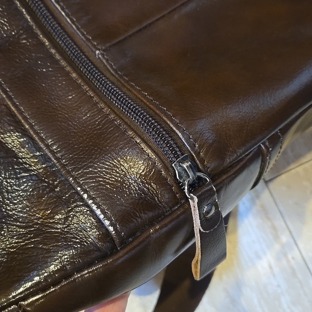 Bull Captain Brown Leather Multiple Zipper Pockets Sling Bag - Picture 8 of 16